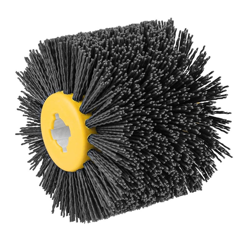 Shineboc Abrasive Nylon Wire Drawing Wheel Drum Brushes, 180 Grit 120x100mm Wheel Drum Burnishing Tool Polishing Brush Wooden Wheels for Wood Furniture Working Surface Conditioning Tool - Image 1